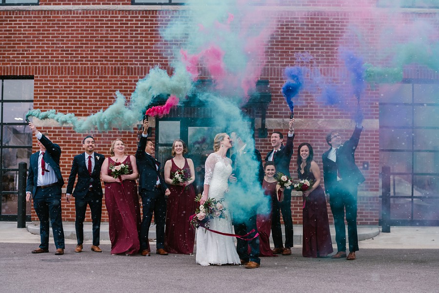 indianapolis winter smoke bomb wedding photographer